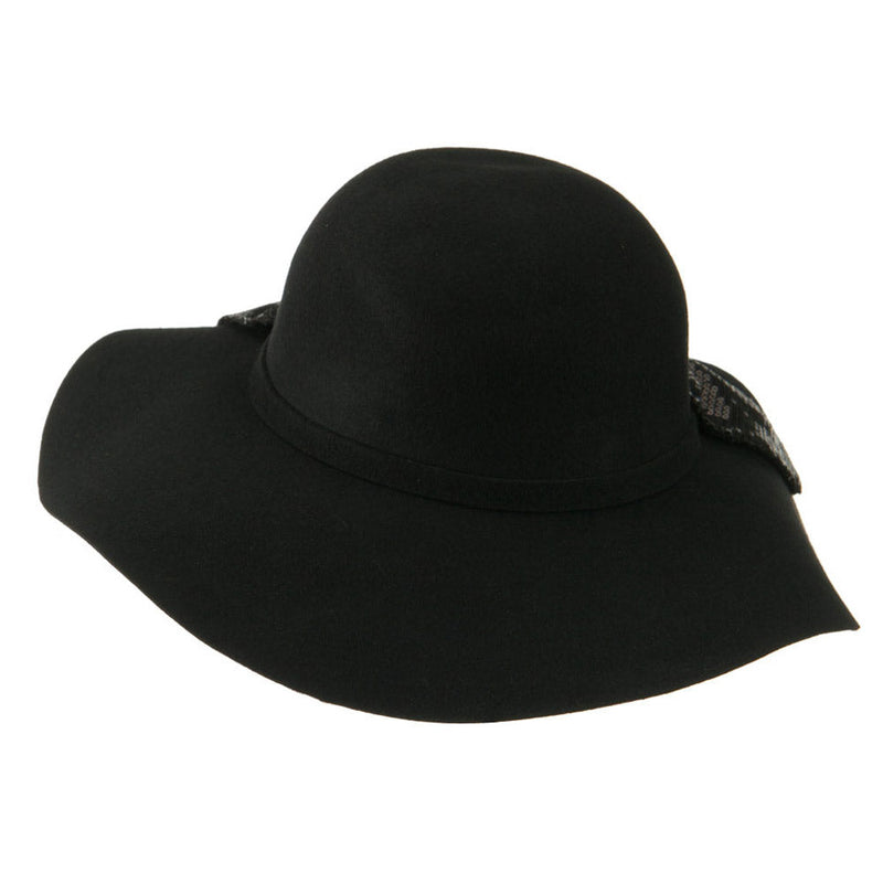 Wool Felt Wide Brim with Big Sequin Bow Hat