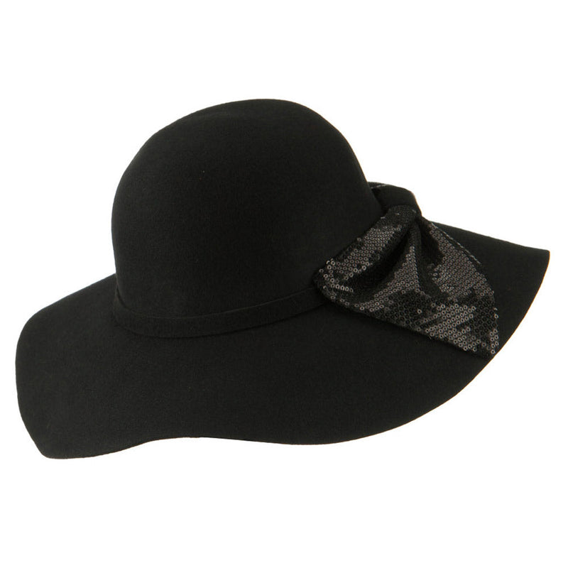 Wool Felt Wide Brim with Big Sequin Bow Hat