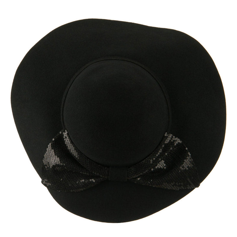 Wool Felt Wide Brim with Big Sequin Bow Hat