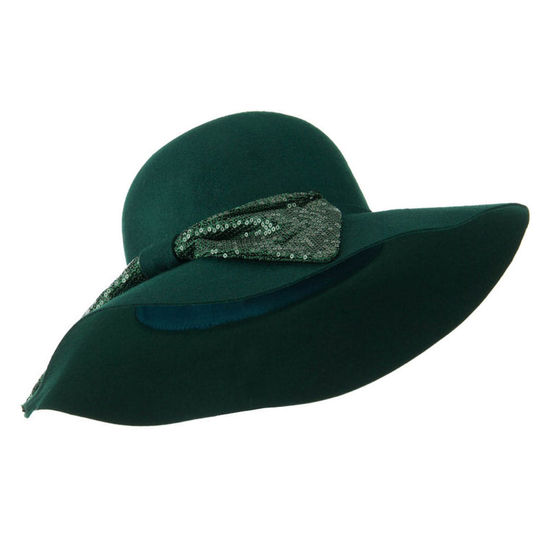 Wool Felt Wide Brim with Big Sequin Bow Hat