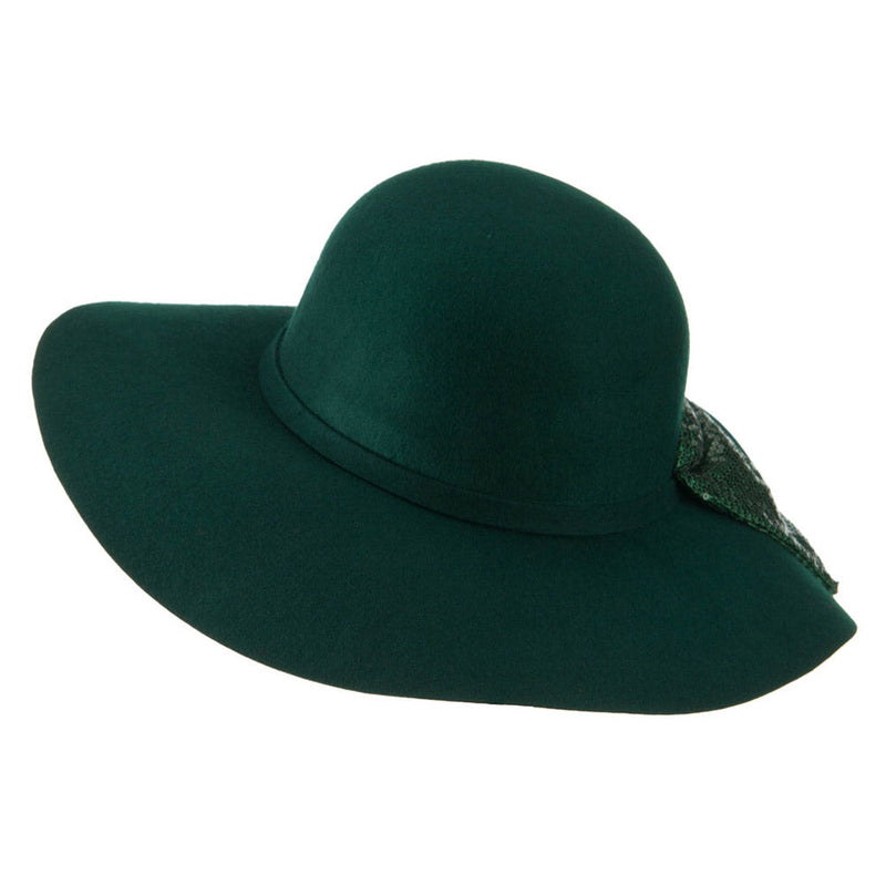 Wool Felt Wide Brim with Big Sequin Bow Hat