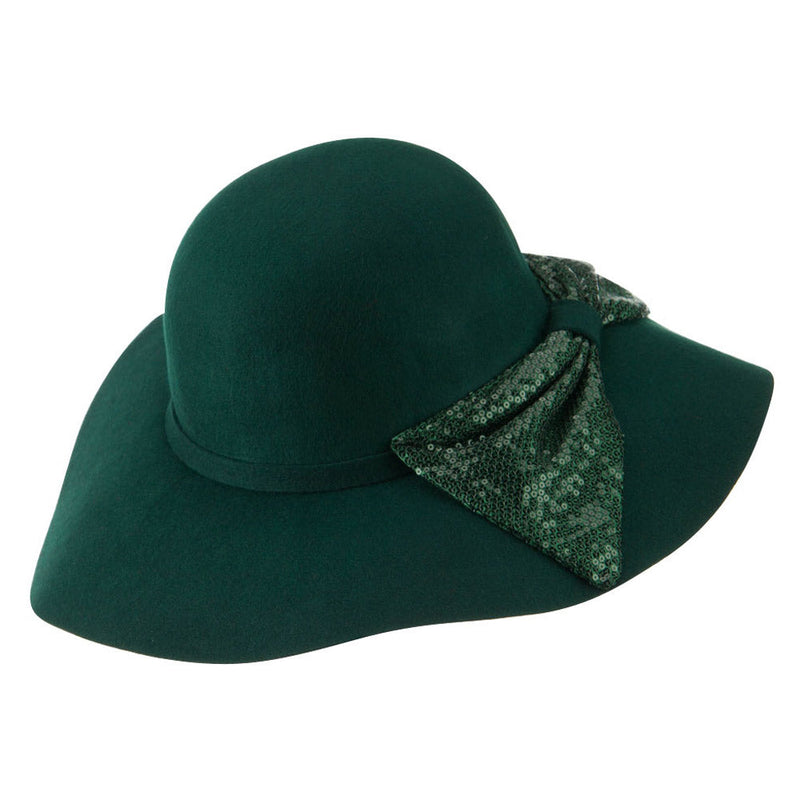 Wool Felt Wide Brim with Big Sequin Bow Hat