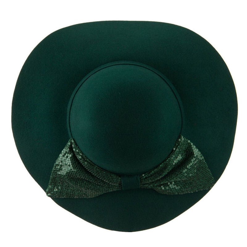 Wool Felt Wide Brim with Big Sequin Bow Hat