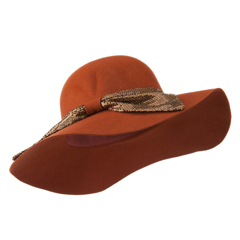 Wool Felt Wide Brim with Big Sequin Bow Hat