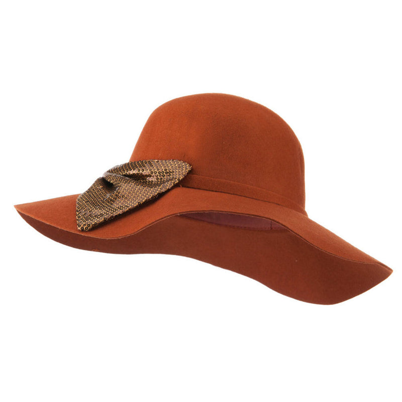 Wool Felt Wide Brim with Big Sequin Bow Hat