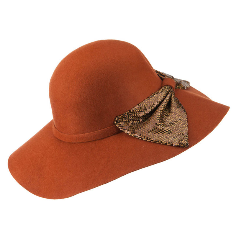 Wool Felt Wide Brim with Big Sequin Bow Hat