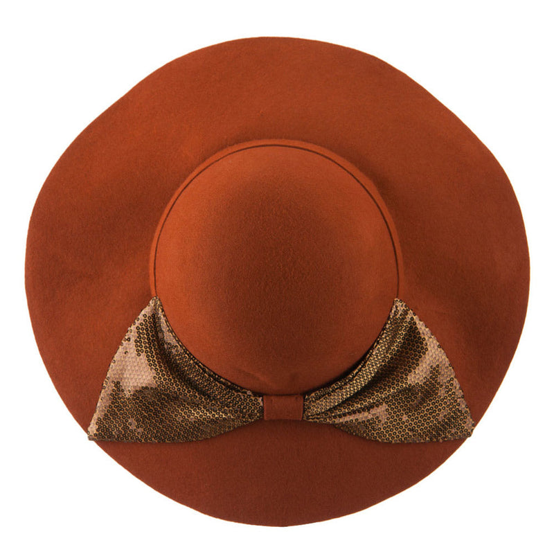Wool Felt Wide Brim with Big Sequin Bow Hat