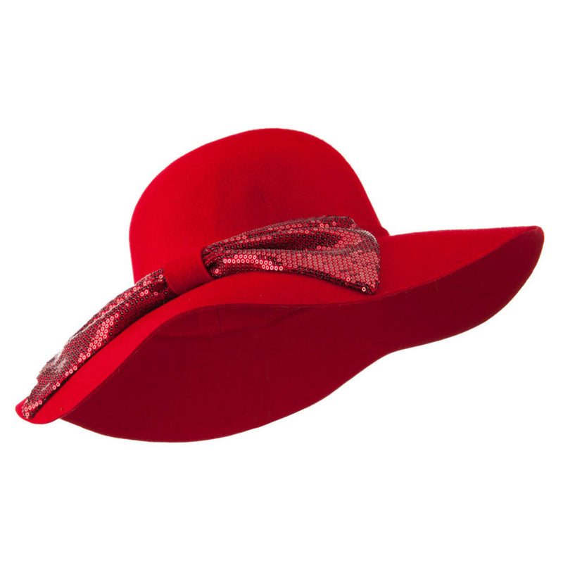 Wool Felt Wide Brim with Big Sequin Bow Hat