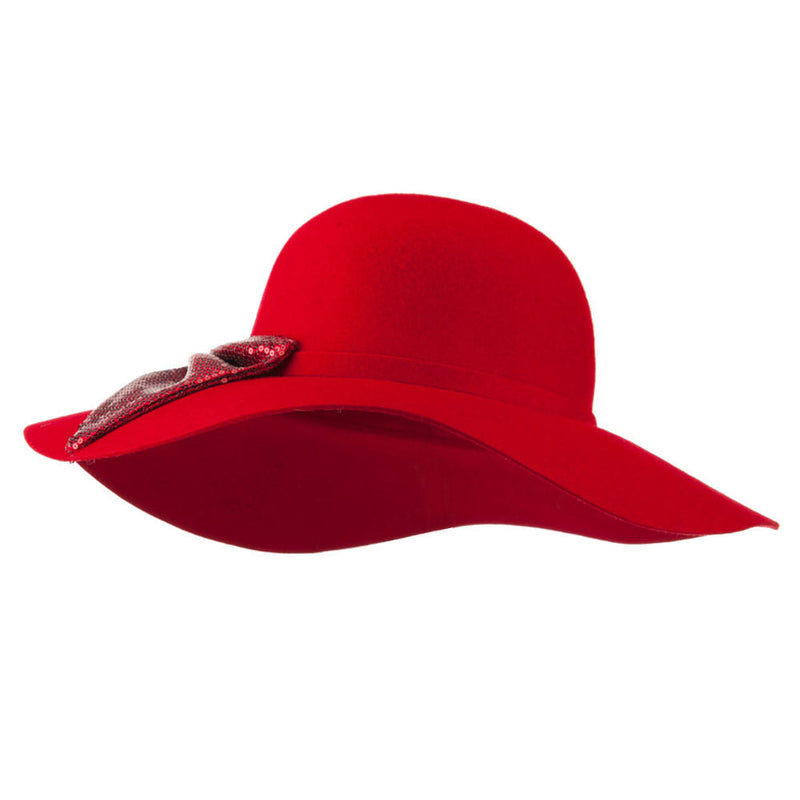 Wool Felt Wide Brim with Big Sequin Bow Hat