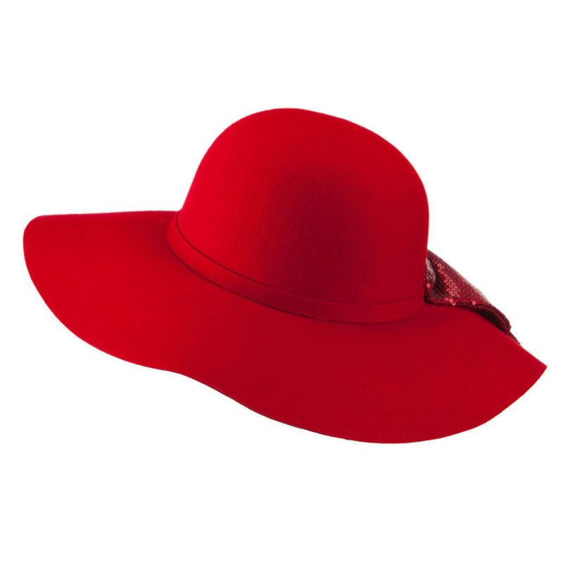 Wool Felt Wide Brim with Big Sequin Bow Hat