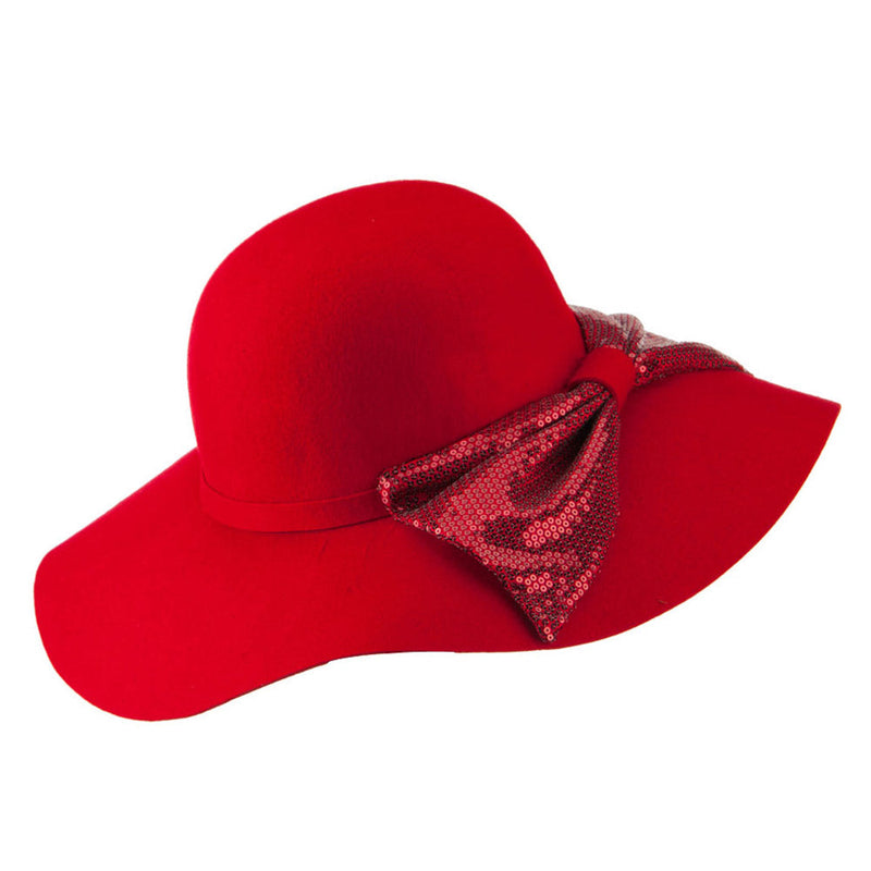 Wool Felt Wide Brim with Big Sequin Bow Hat