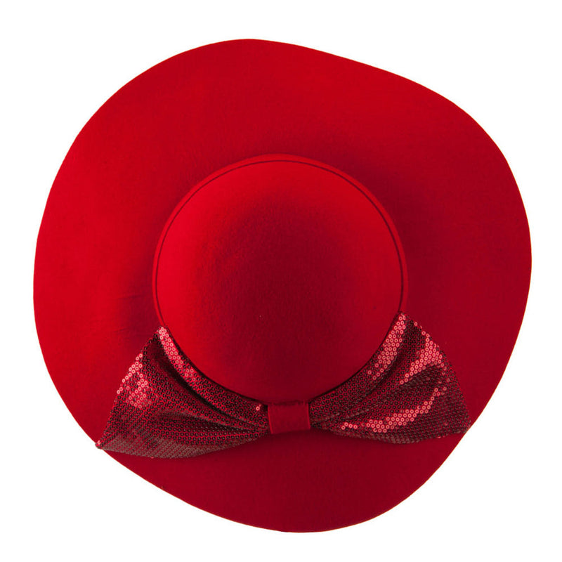 Wool Felt Wide Brim with Big Sequin Bow Hat