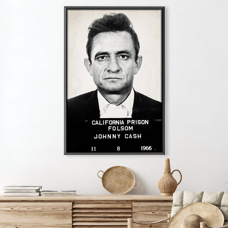 Johnny Cash Mugshot Black Canvas