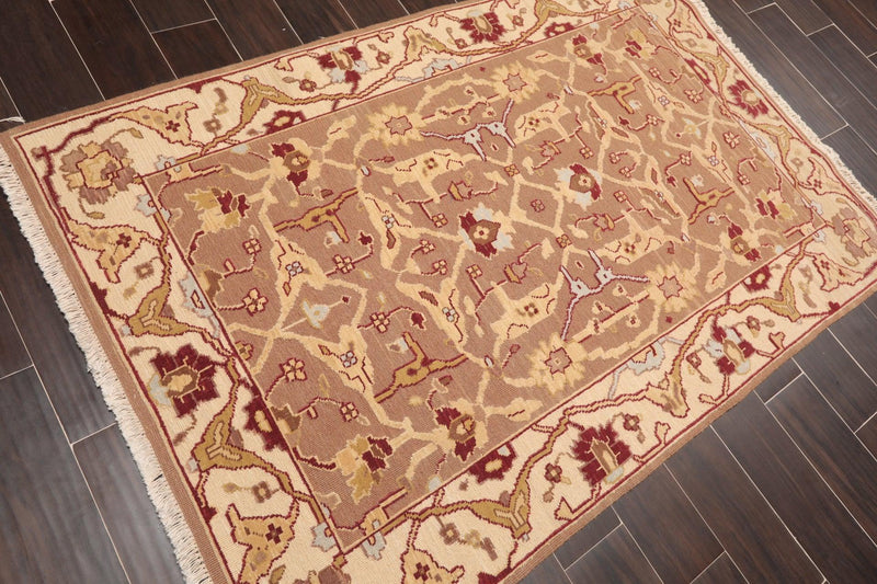 3'10" x 5'10" Hand Knotted Wool High Low Pile Area Rug Brown