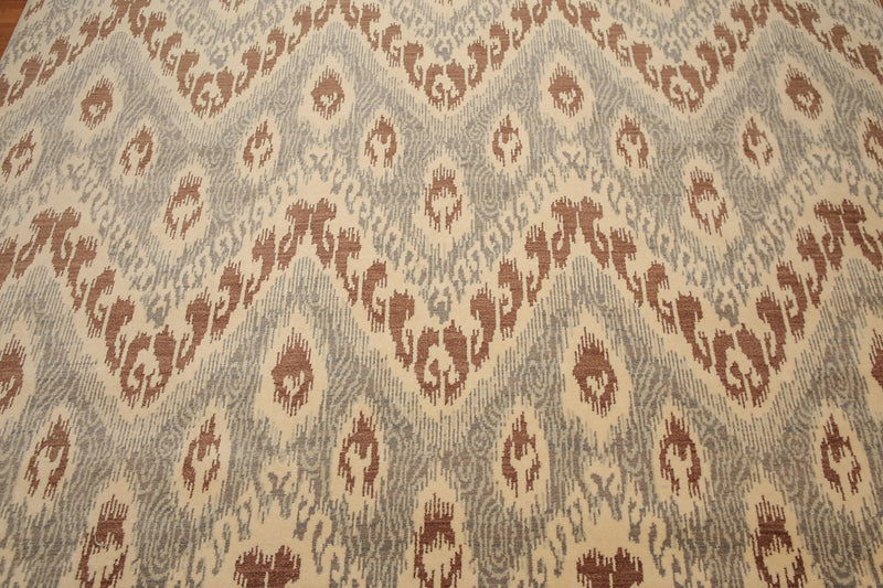 8' x 10' Modern Hand Knotted Ikat Wool Full Pile Oriental Area Rug Ivory