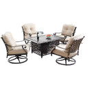 Aluminum 48-in Rectangular Patio Fire Table and Swivel Rocker Set