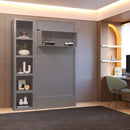 Easy-Lift Twin Murphy Wall Bed in Grey with Bookshelf