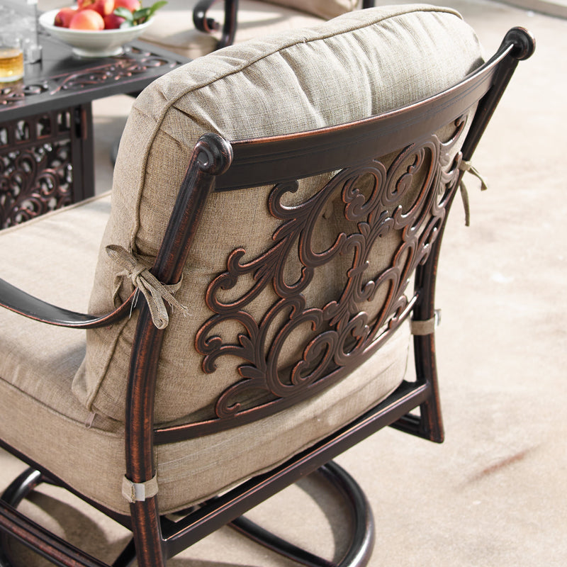 Aluminum 42-in Square Patio Fire Table Set with Swivel Rocking Chairs