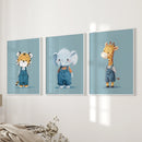 Safari Nursery Wall Art Set of 3. Baby Elephant, Giraffe, Tiger by Wall Art Set