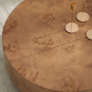 Elegant Round Walnut Burl Wood Veneer Pedestal Coffee Table