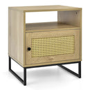 Wooden Side End Table with Cabinet and Rattan Decorated Door-Natural by LJGDeals