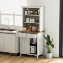 Freestanding Kitchen Pantry with Hutch Sliding Door and Drawer-White by LJGDeals