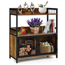 2-Tier Baker's Rack Industrial Kitchen Microwave Oven Stand with Storage Cabinet-Rustic Brown