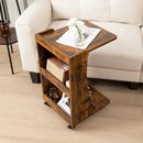 C-shaped Rolling End Side with Back Storage Shelves beside Sofa by LJGDeals