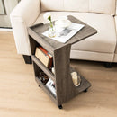 C-shaped Rolling End Side with Back Storage Shelves beside Sofa by LJGDeals