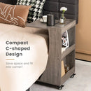 C-shaped Rolling End Side with Back Storage Shelves beside Sofa by LJGDeals