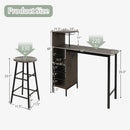 3 Piece Bar Table and Chairs Set with 6-Bottle Wine Rack-Brown by LJGDeals