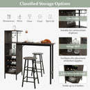 3 Piece Bar Table and Chairs Set with 6-Bottle Wine Rack-Brown by LJGDeals