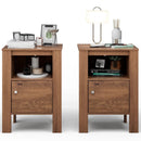 Compact Floor Farmhouse Nightstand with Open Shelf and Cabinet by LJGDeals