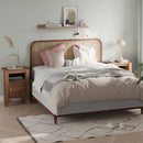 Compact Floor Farmhouse Nightstand with Open Shelf and Cabinet by LJGDeals