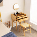Bamboo Vanity Stool with Rattan Top and Reinforcement Bar-Natural by LJGDeals