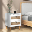 Modern End Table Bedside Table with 2 Rattan Decorated Drawers by LJGDeals