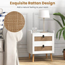 Modern End Table Bedside Table with 2 Rattan Decorated Drawers by LJGDeals