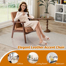 Mid Century Modern Accent Chair with Solid Rubber Wood Frame and Leather Cover-Brown