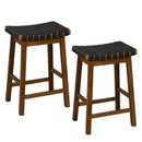 Faux PU Leather Bar Height Stools Set of 2 with Woven Curved Seat by LJGDeals