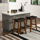Faux PU Leather Bar Height Stools Set of 2 with Woven Curved Seat by LJGDeals