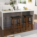 Faux PU Leather Bar Height Stools Set of 2 with Woven Curved Seat by LJGDeals