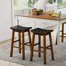 Faux PU Leather Bar Height Stools Set of 2 with Woven Curved Seat by LJGDeals