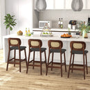 Wood Bar Chairs with PE Rattan Backrest Padded Seat and Footrest-Brown by LJGDeals