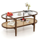 2-Tier Coffee Table with Tempered Glass Tabletop and Acacia Wood Frame by LJGDeals