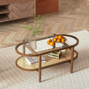 2-Tier Coffee Table with Tempered Glass Tabletop and Acacia Wood Frame by LJGDeals