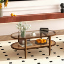 2-Tier Coffee Table with Tempered Glass Tabletop and Acacia Wood Frame by LJGDeals