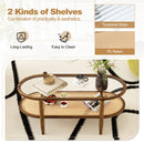 2-Tier Coffee Table with Tempered Glass Tabletop and Acacia Wood Frame-Brown