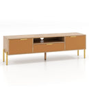 Mirrored TV Stand for TV up to 65 Inch with Spacious Tabletop and 2 Storage Cabinets-Natural by LJGDeals