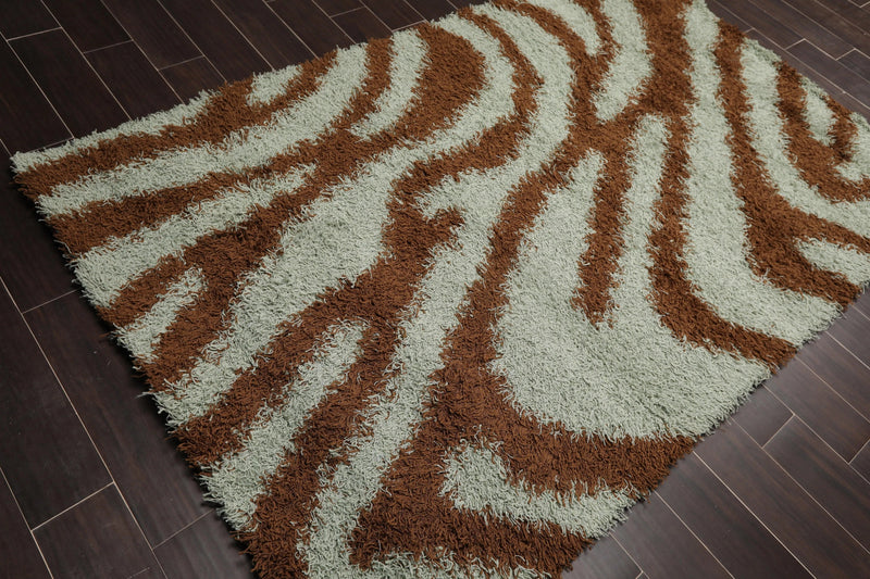 5' x 8' Modern 100% Nylon Shag Area Rug Brown