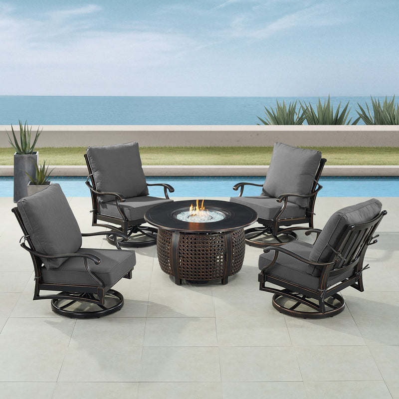 Black Aluminum Fire Table Set with Four Club Chairs